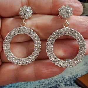 Glamorous Silver Crystal Drop Earrings